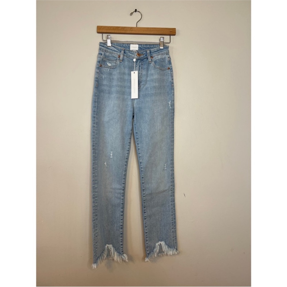 NWT Jonathan Simkhai River High Rise Raw Hem Straight Denim Jean Blue Light Wash